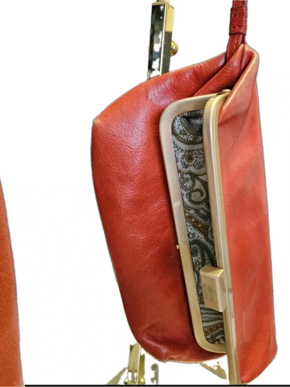latico Burnt Orange Leather Frame Clutch with Gold Hardware